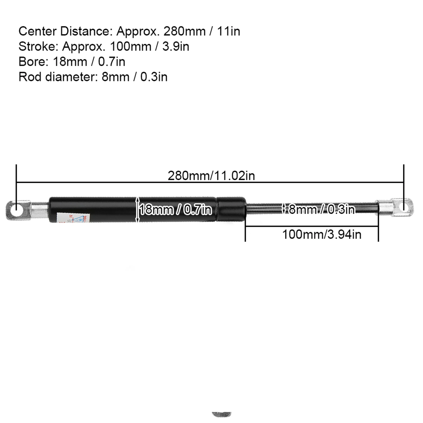 Flat Joint Heavy Duty Hydraulic Gas Spring Lift Strut Support 280mm Center Distance 100mm Stroke for Flip Door Hood Lift Support