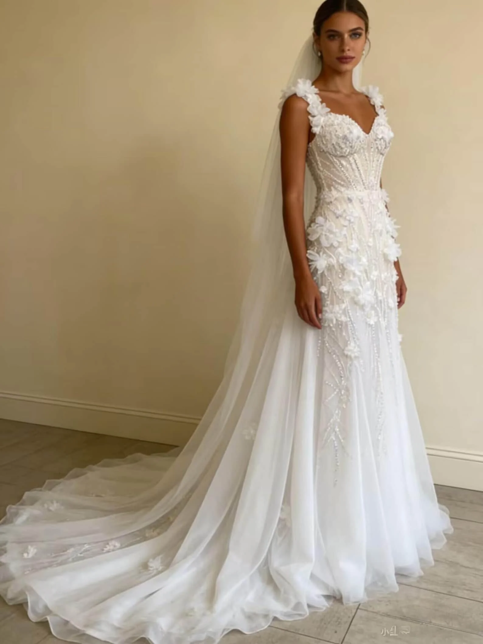 Luxurious Sweetheart Mermaid Wedding Dress Elegant 3D Decal Beaded Bride Dress Romantic Garden Wedding Party Dress Customized view 3