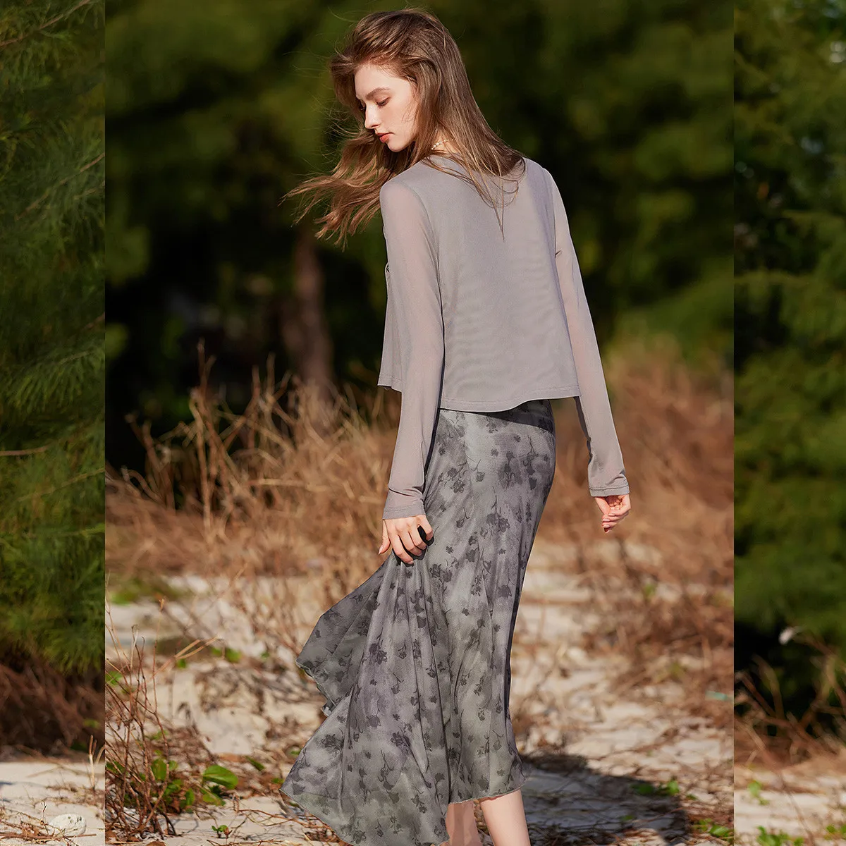 LOUIS YAO جديد بروتيل فستان طويل سترة المعطف الخارجي قطعتين مجموعة 2025 صيف جديد Shiring تصميم أنيق فستان نسائي مجموعة