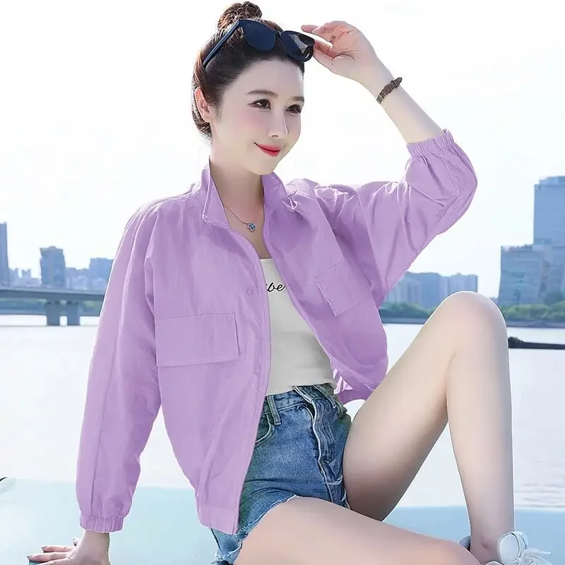 Abbigliamento per protezione solare Giacca corta estiva da donna Nuovo colletto rialzato Allentato Casual Asciugatura rapida Traspirante Manica a pipistrello Cappotto da donna