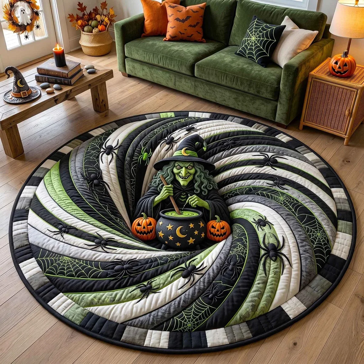 Round Area Rug 3D Haunted Dollhouse Halloween Ghost Non-Slip Circle Carpet for Living Room Sofa Gothic Decor