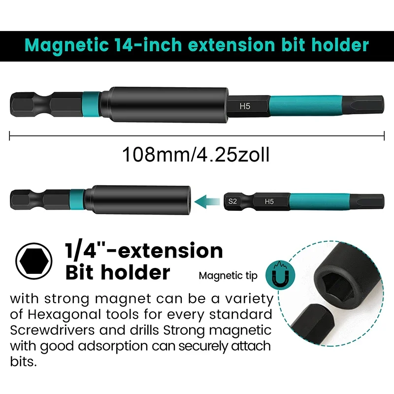 14Pcs 60mm Screwdriver Set with Bit Holder Magnetic Torx Cross Pozidrv Hex Screwdriver Bit 1/4 Inch Security Torx Bit