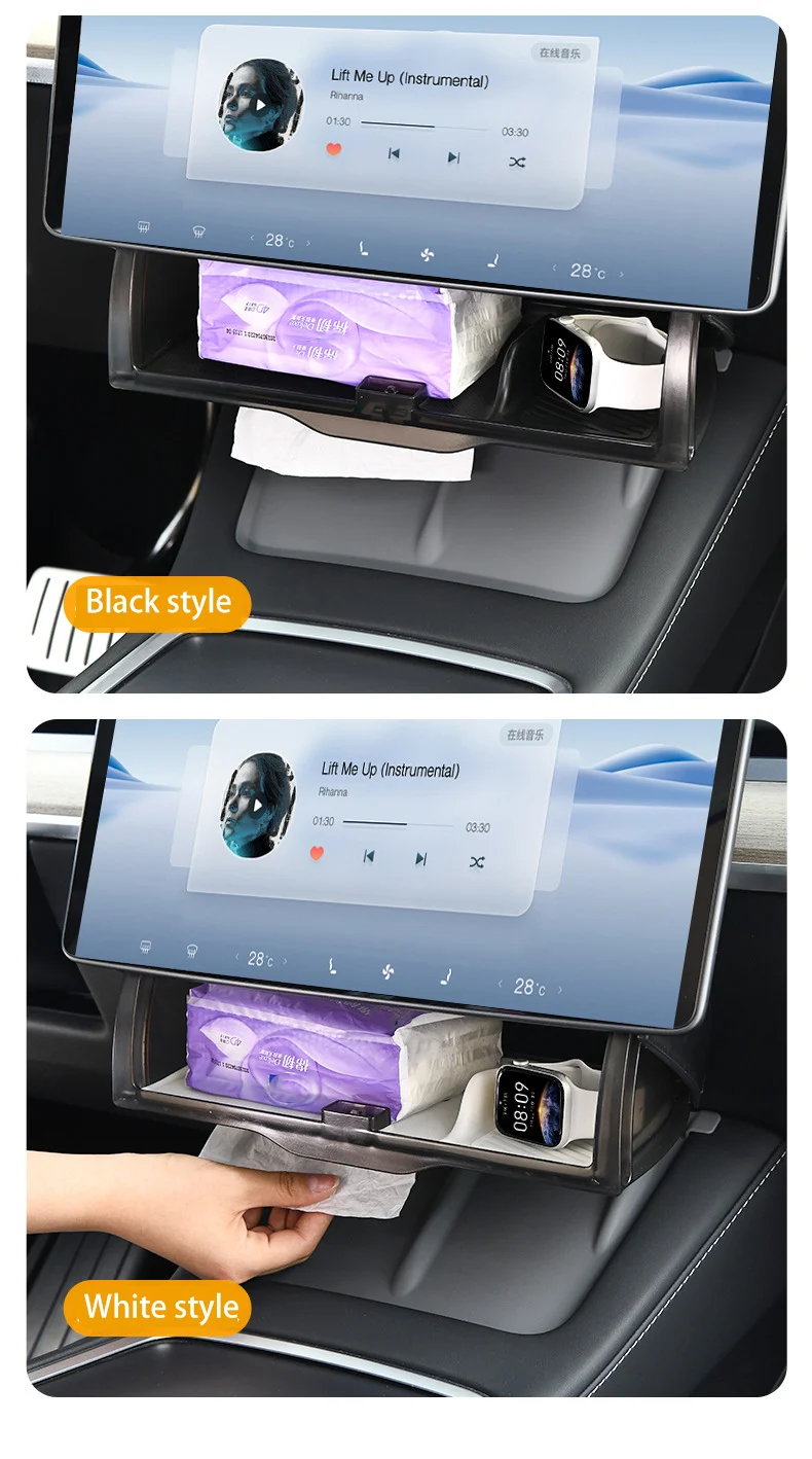 For Tesla Model 3 Y Highland Juniper 2021-2025 Hidden Screen Storage Magnetic Opening And Closing Hidden Large Space Storage Box