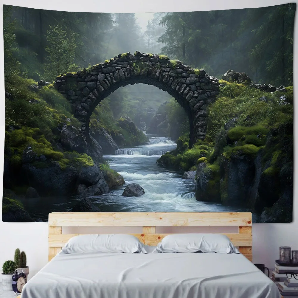 

Fantasy Forest Tapestry Wall Hanging, Jungle Flower and Bird Waterfall, Art Decoration, Hippie, Home Background Poster Bed Sheet