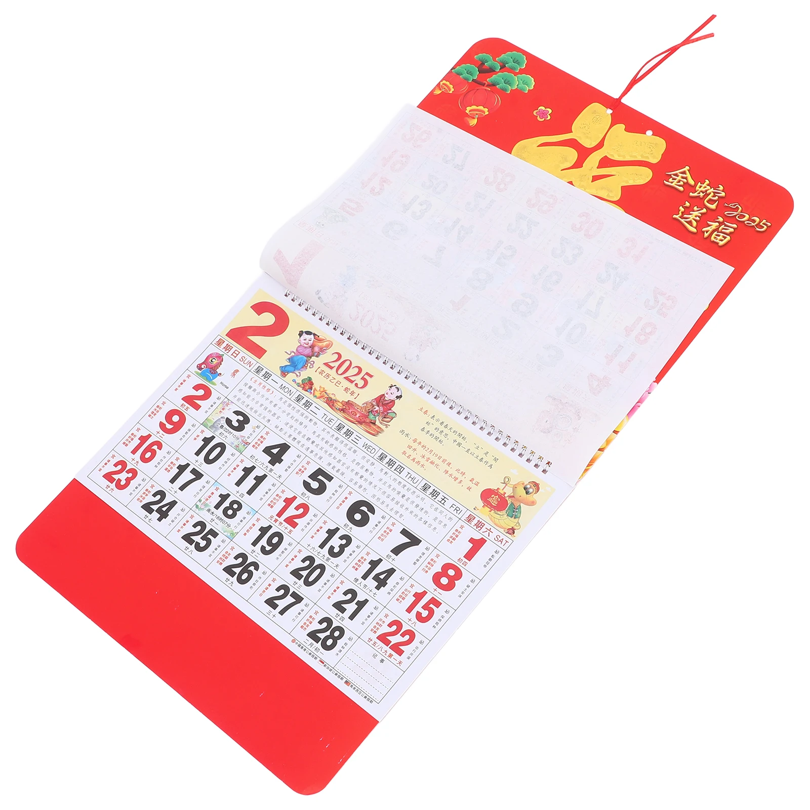 

2025 Large Wall Calendar Red Paper Year of Snake Home Office Decor Monthly Planner Lunar Feng Shui Tearable Chinese New