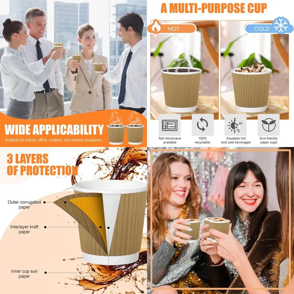 

Одноразовые стаканчики для эспрессо, 4 унции, упаковка 500 шт., с изолированными гофрированными стенками, идеально подходят для горячих напитков и шампанского