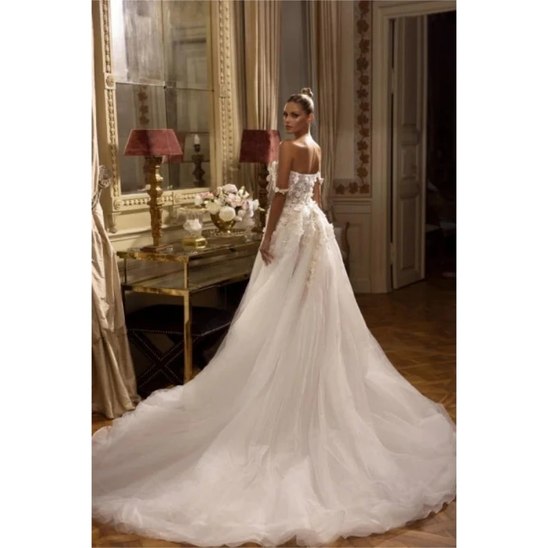 2024 Illusion abiti da sposa una linea Appliques di pizzo abiti da ballo Sweetheart Sexy spacco laterale abiti da ballo da sposa formale da donna