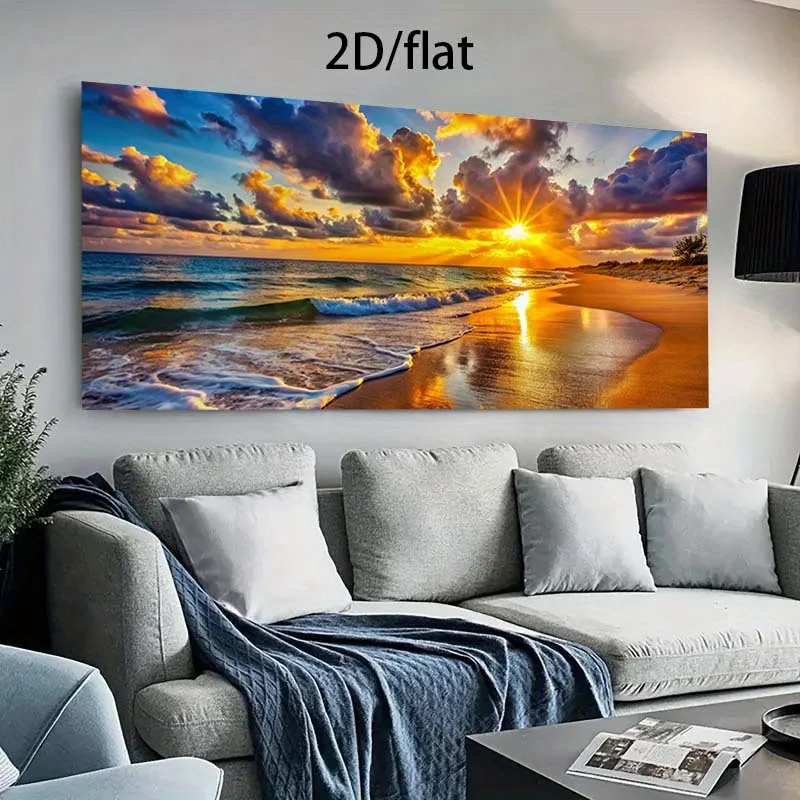 

Frameless Sunset Over Sandy Beach Canvas Wall Art, High-Quality Canvas Print for Living Room, Bedroom Decor, Beachy Room Decor