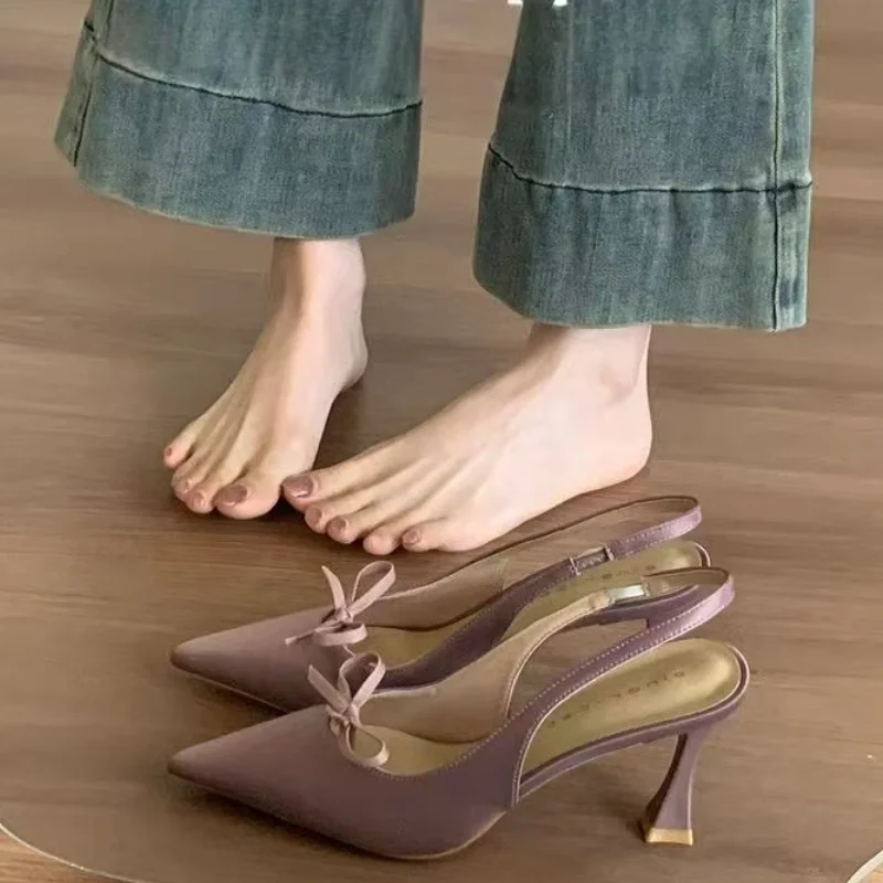

Women's Stilettos with French Pointy Heels in Summer of 2025, New Elegant Bow High-heeled Sandals.