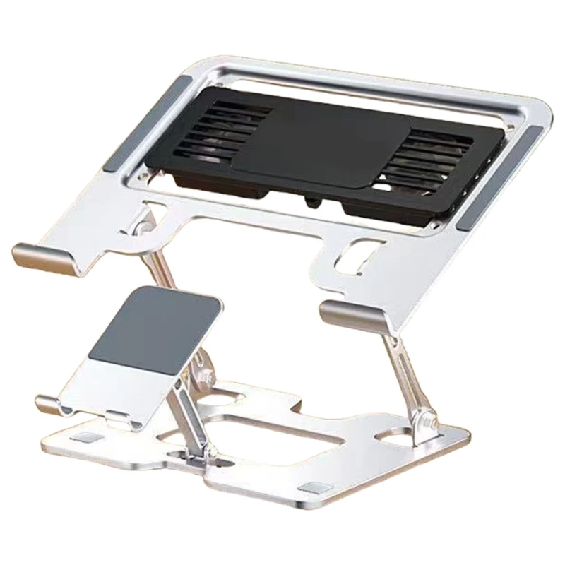 HX6A Carbon Steel 2 in 1 Cooling Stand for Laptop Phone Adjustable Ergonomic Laptop Bracket Foldable Notebook Computer Holder