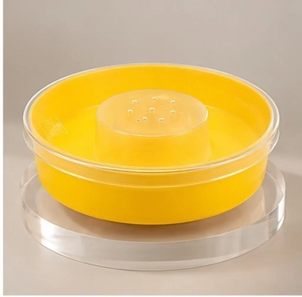 Yellow Round Bee Feeder for Hive Top Use Safe Bpa Free Plastic Beekeeping Tool with Center Access Hole Transparent Observation