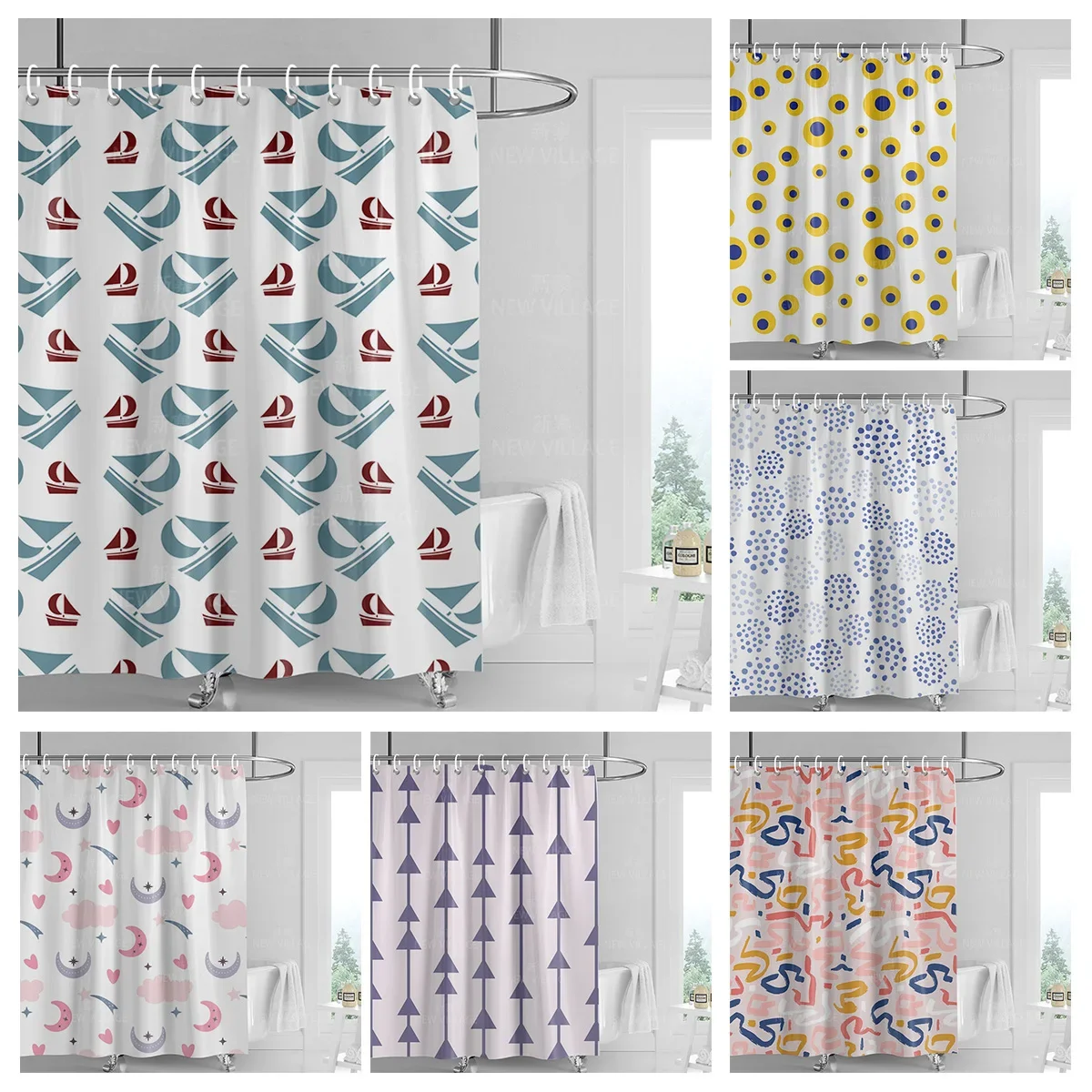 Home decoration shower curtains bathroom waterproof curtain fabric Living Room Modern Nordic Modern geometric pattern simple