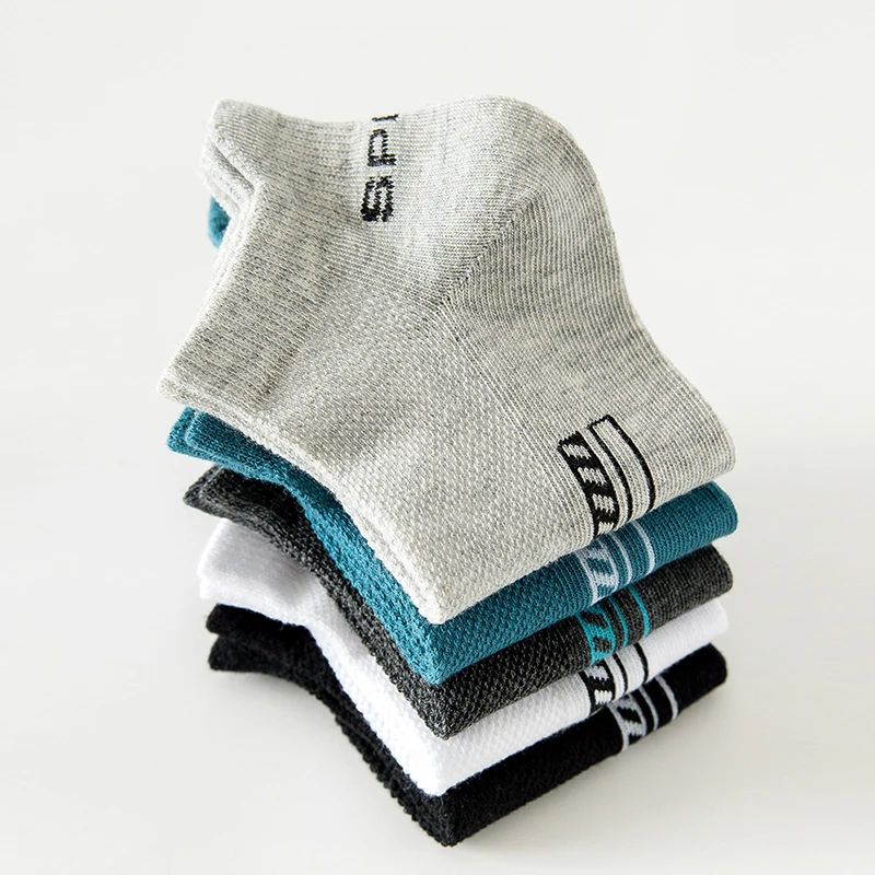 HSS 5 Paar Herrensocken aus Bio-Baumwolle, Knöchel, atmungsaktives Mesh, Sportsocken, lässig, sportlich, Sommer, dünn, kurze Socken, Übergröße, EU40–46