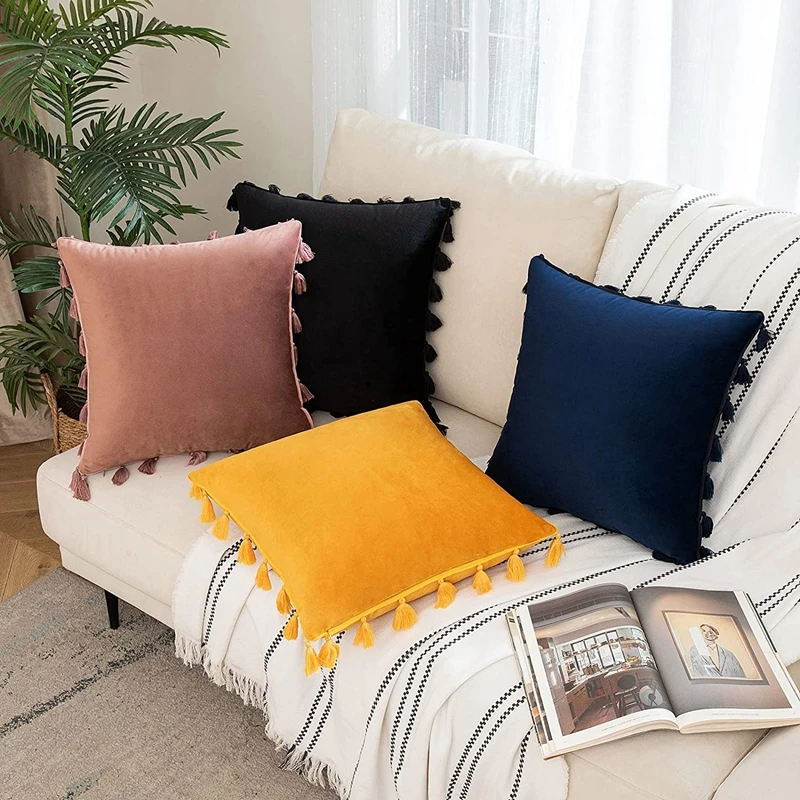 Roter Weihnachts-Kissenbezug mit Quaste, Boho-Akzent, luxuriöser Geschenk-Kissenbezug für Couch, Schlafzimmer, Auto, grüner klassischer Kissenbezug – Detail 8