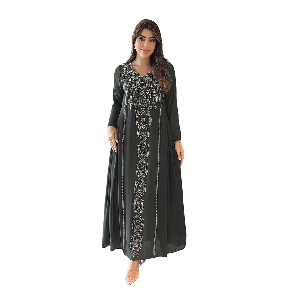 Femmes islamique diamant Abaya dubaï caftan turquie Jalabiya Marocain Femme Robe musulmane Caftan Robe de prière Abbayas Islam vêtements