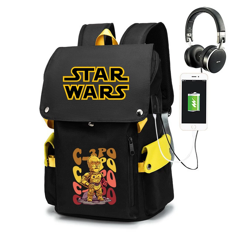 スターウォーズ-c-3po-プリントスクールバックパック-大容量-カジュアルデイパック-男の子-女の子-キッズ-ブックバッグ