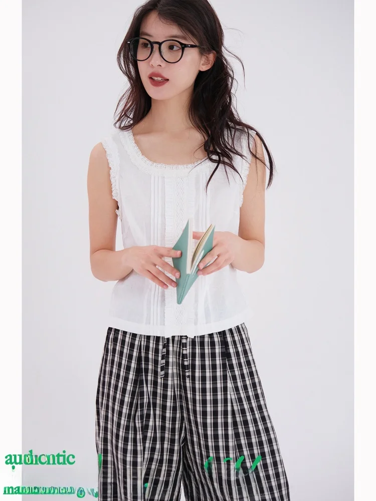 

Crchild Lace Svel Vest Women's New Summer Design Flax Top Sweet Sle ort Length Color Thin Fabric Inner Wear