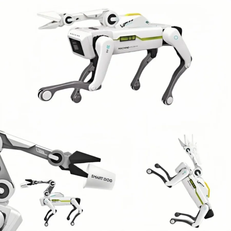 

Robot Dog for Home Entertainment: ABS Plastic Black Silver Voice-Controlled Interactive Toy with Programmable Actions and Remot