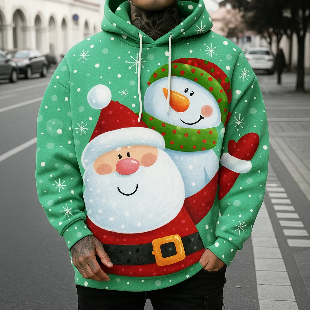 ثلاثية الأبعاد سانتا كلوز مطبوعة الرجال هوديس مضحك ثلج نمط عيد الميلاد الملابس الخريف الشتاء بلوزات غير رسمية بلوزات على الموضة القمم #3