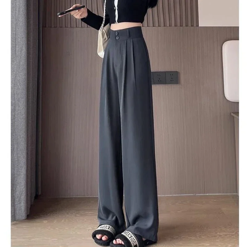 Heißer Verkauf Dame Koreanische Hohe Taille Anzug Hosen Weibliche Bequeme Täglichen Gerade Bein Hosen Frauen Klassische Mode Feste Hosen – Detail 9