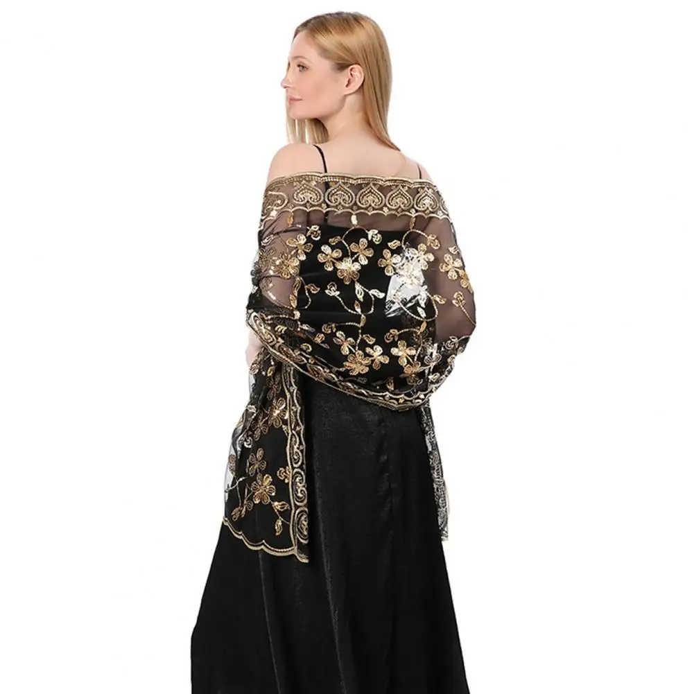 Scialle plissettato Elegante scialle a fiori con paillettes per donna Leggero e versatile per figure curvy Sciarpa oversize da indossare Versatile