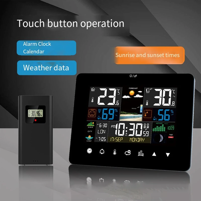 3362G Color Screen Touch Weather Clock RF Sensor Temperature Humidity Meter Weather Forecast Clock Large Screen Weather Station