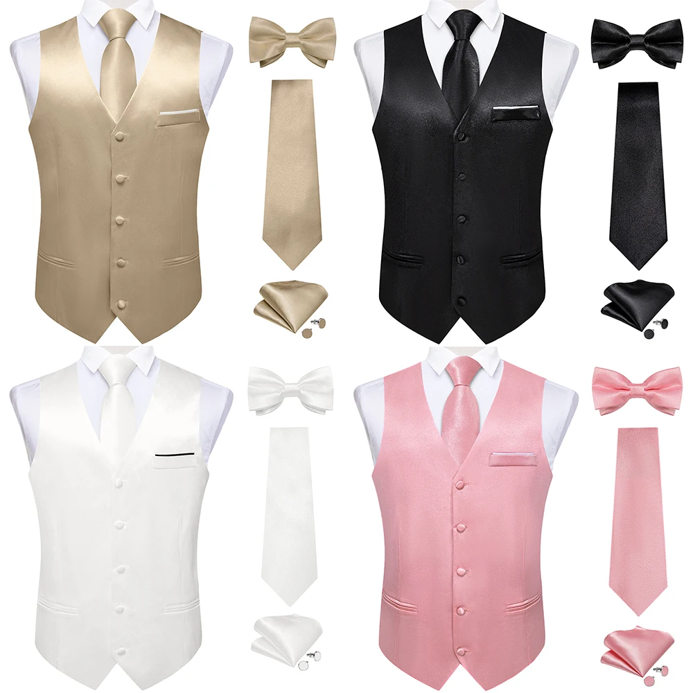 Chaleco de traje de satén liso de lujo para hombre con corbata, pajarita, bolsillo, Egelant, chaleco de seda para graduación y boda, ropa de esmoquin para hombre