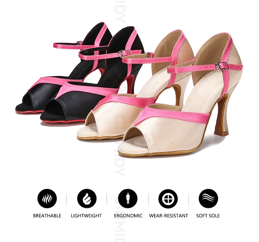 CINMIDY Seiden-Satin Tanzschuhe Damen Ballsaal Tanzschuhe Tango Salsa Latein Tanzschuh Weiche Sohle Party Schuhe Damen Tanzsandalen – Detail 4