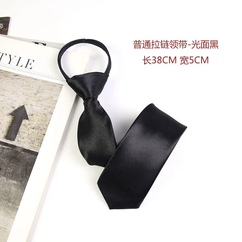 

Zipper black tie without tie, girls college style, Japanese style, 5cm narrow version, British style, lazy man