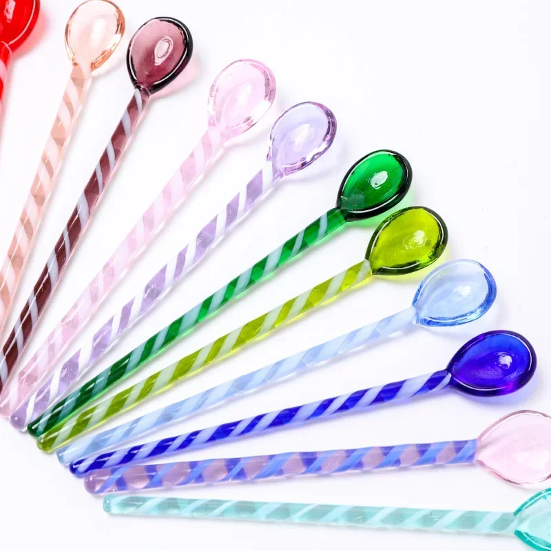 Creative Colorful Glass Stirring Rod Spoon Colored Glass Stirring Rod Cute Long Handle Juice Coffee Extended Spoon Tableware