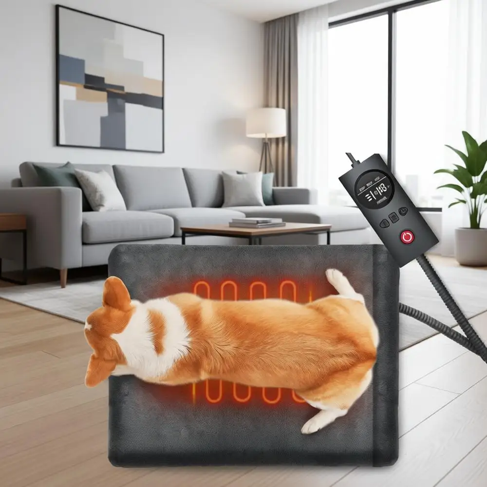 

Электрический греющий коврик для животных 18x22 дюйма, автоматический, с регулировкой температуры, устойчивый к укусам, для использования в помещении