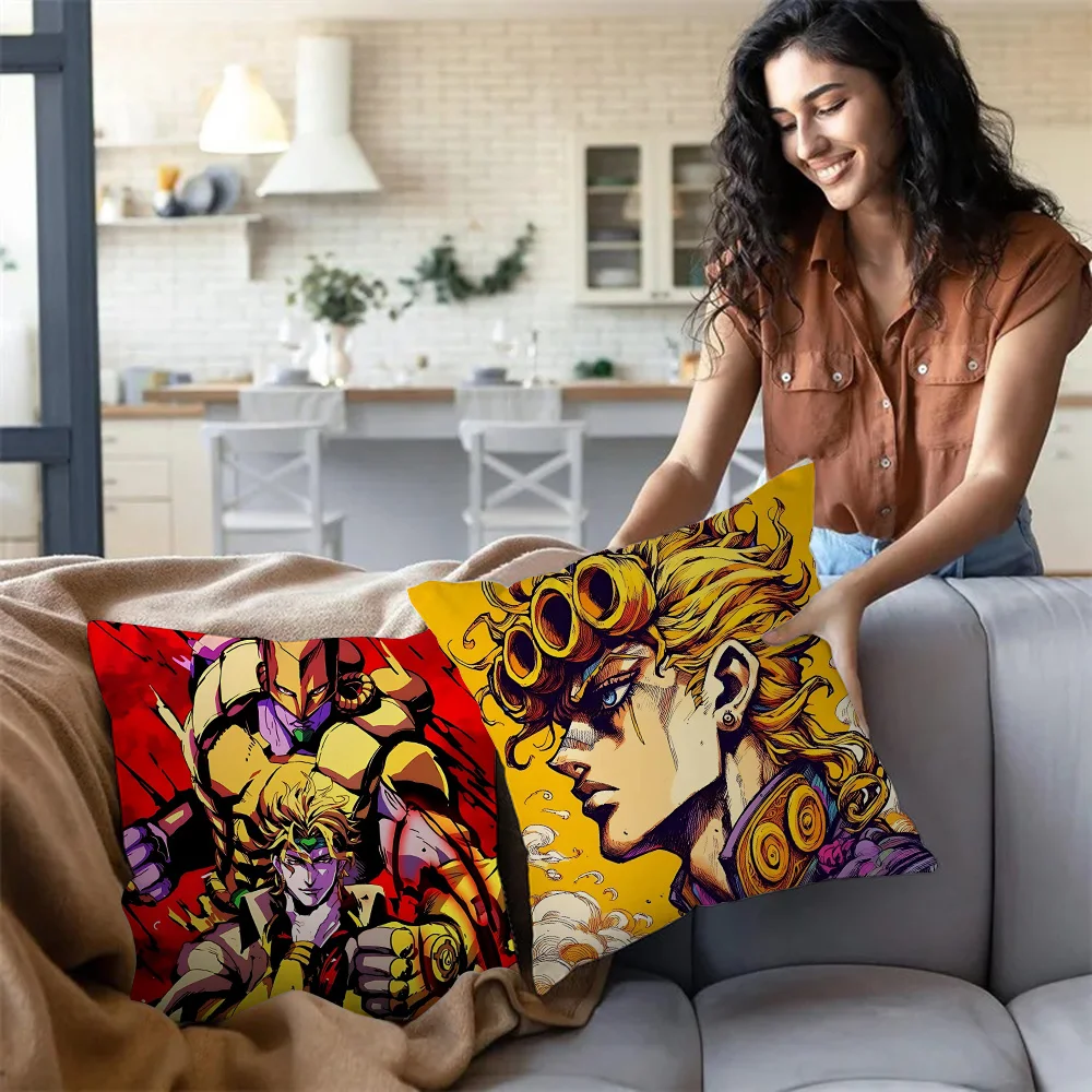 Hot Anime JoJo Bizarre Adventure Pillow Covers Cartoon Sofa Decorative Home Double-sided Printing Short Plush Cute Cushion Cover