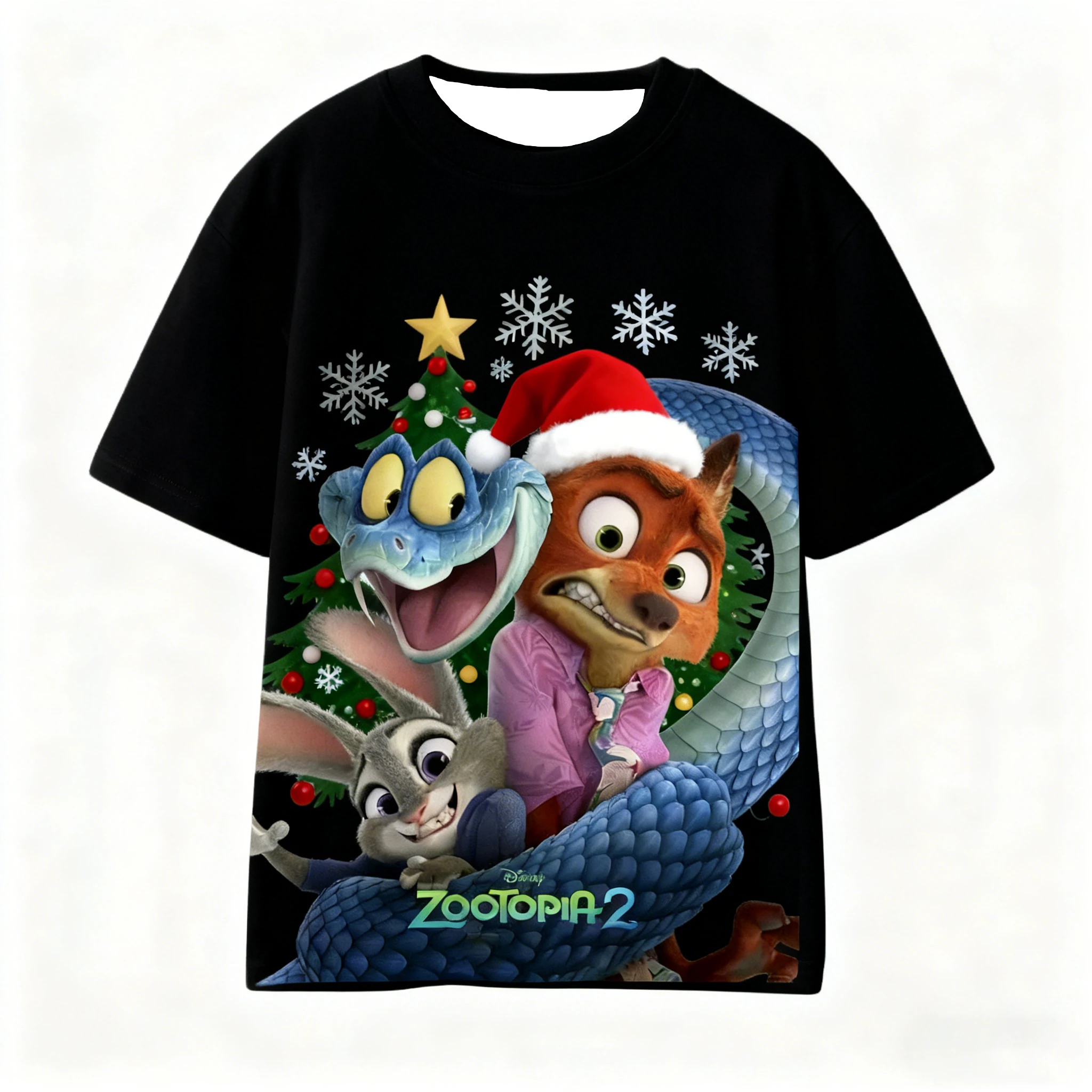 تي شيرت ديزني زوتوبيا 2 لعيد الميلاد للرجال والمراهقين بأكمام قصيرة وحفلات عيد الميلاد كاجوال يوميًا بطبقات الخريف والشتاء #1