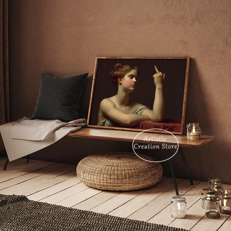 Woman with Middle Finger Poster Antique Neoclassical Portrait Prints Canvas Painting Funny Alternative Wall Art Home Decor Gift