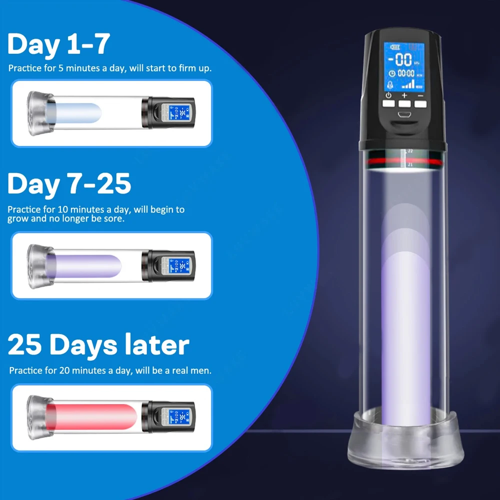 Elektryczna pompka do penisa LCD do powiększania penisa przedłużająca pompka do penisa trener męski masturbatory zabawki erotyczne dla mężczyzn z pompką do kufrzy
