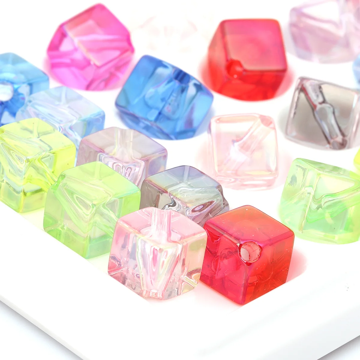 15/30pcs Random Color Acrylic Square Cube Beads 14mm Transparent Loose Spacer Beads For Bracelet Jewelry DIY Craft Making