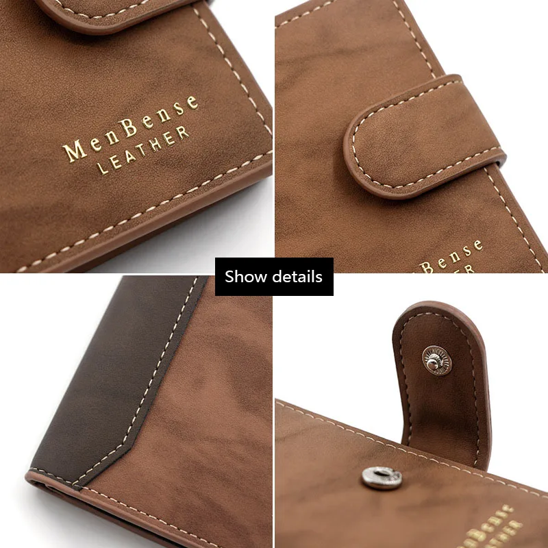 New Short Men Wallets Slim Card Holder Quality PU Leather Brand Male Wallet Small Photo Holder 3-fold Bag Frosted Men's Purses image 4