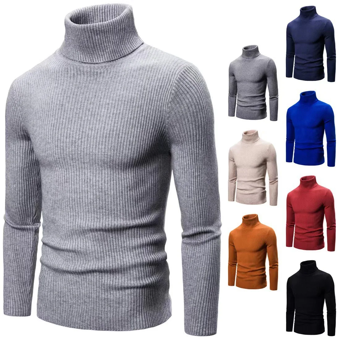 Jerséis para hombre, Tops, suéteres de cuello alto, tejido liso, manga larga, Top informal Regular, tejido grueso, empalme, corte ajustado, Otoño Invierno