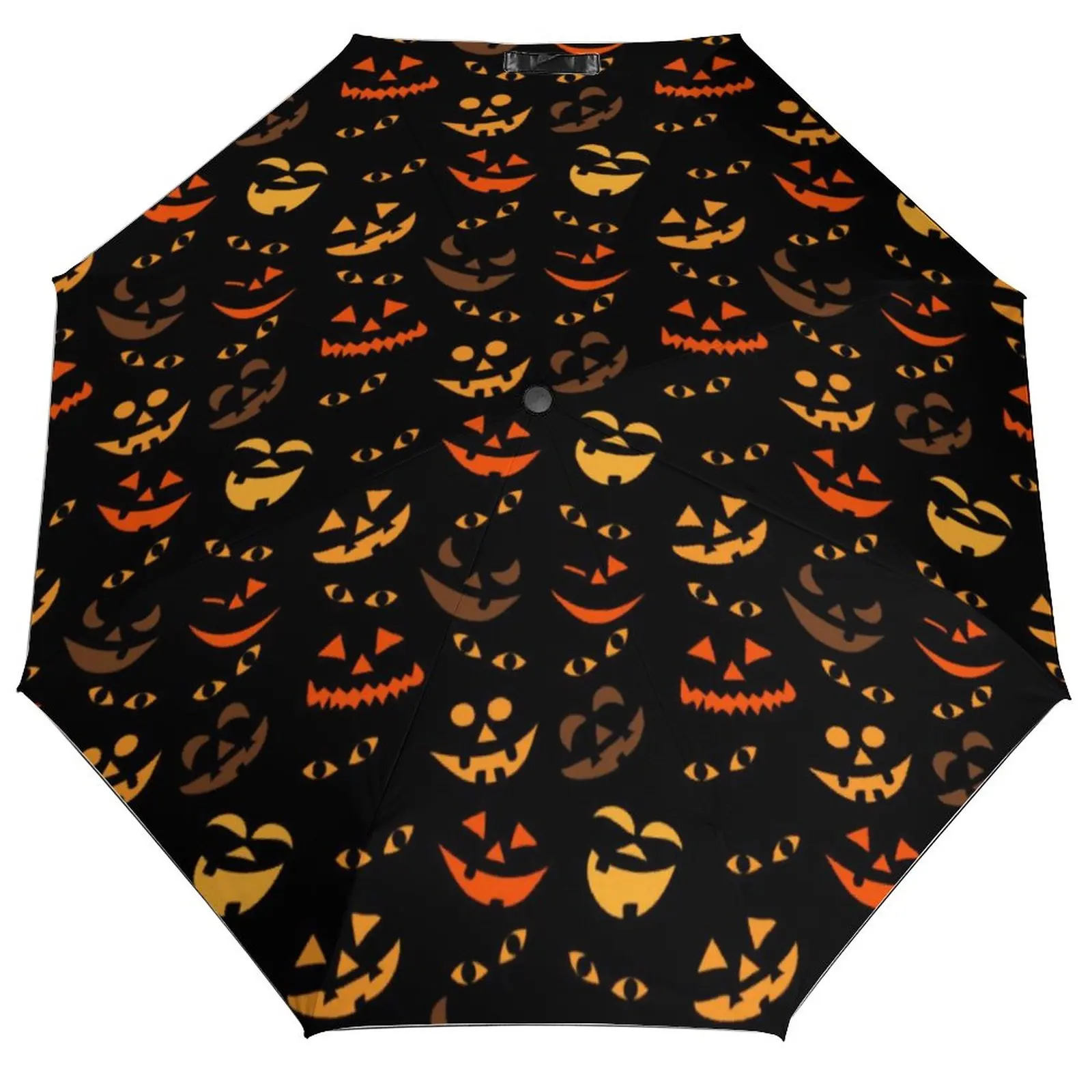 Halloween Faces Umbrella Pumpkins Print Wind Proof Automatic Umbrella Unique Print Portable Outside Umbrella