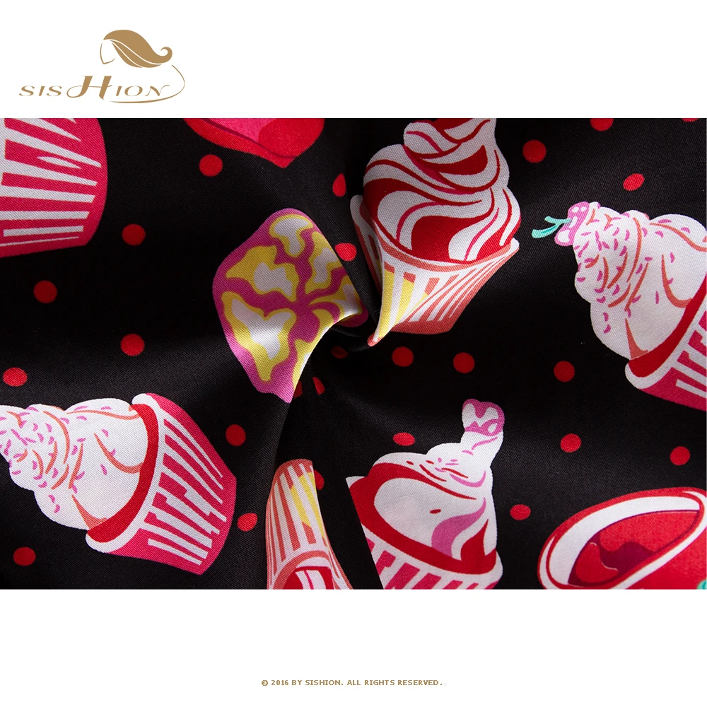 SISHION falda Sexy de verano con estampado de cereza negra para mujer SS0008 minifaldas Retro Vintage de cintura alta con lunares y magdalenas de los años 50 y 60