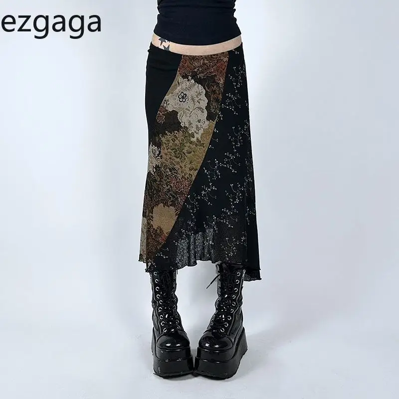 

Ezgaga юбки женские винтажные с цветочным принтом нерегулярные оборки в стиле пэчворк тонкая винтажная длинная юбка женская мода темперамент уличная