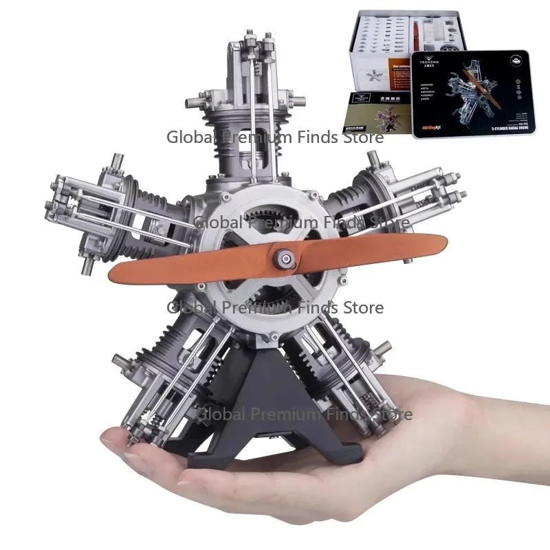 DIY Five Cylinder Radial Engine Electric Simulation Aircr-aft Engine Model Metal Mechanical Assembly Kit Collection Gift