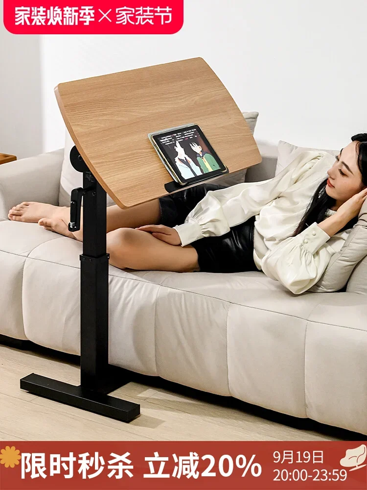 Folding sofa side table pneumatic lifting bed study  computer  desk household removable bedside