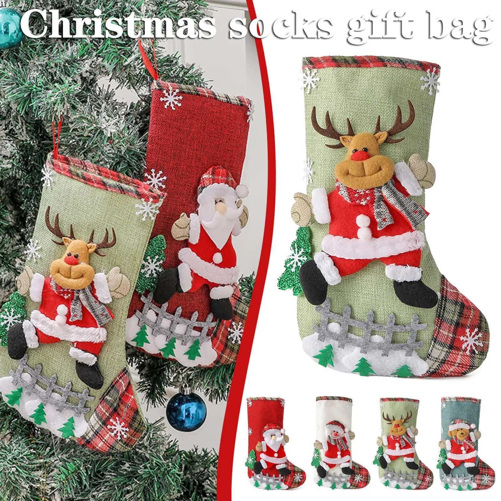 3D Christmas Socks Xmas Decor Santa Claus Snowman Christmas Stocking Candy Gift Bag Happy New Year Decoration Navidad Ornaments