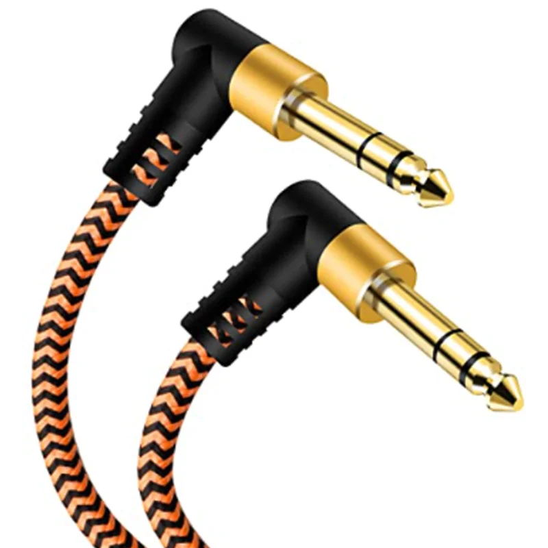 1/4 Inch TRS Instrument Cable,Right Angle 6.35mm Male Jack Stereo Audio Interconnect Cord,Compatible for Bass,Keyboard,Mixer,Amp