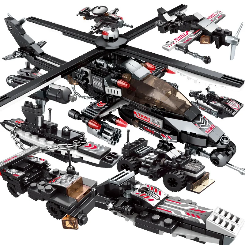 ToylinX Police Command Truck Building Blocks City Helicopter Bricks Kit Educational Toys for Children