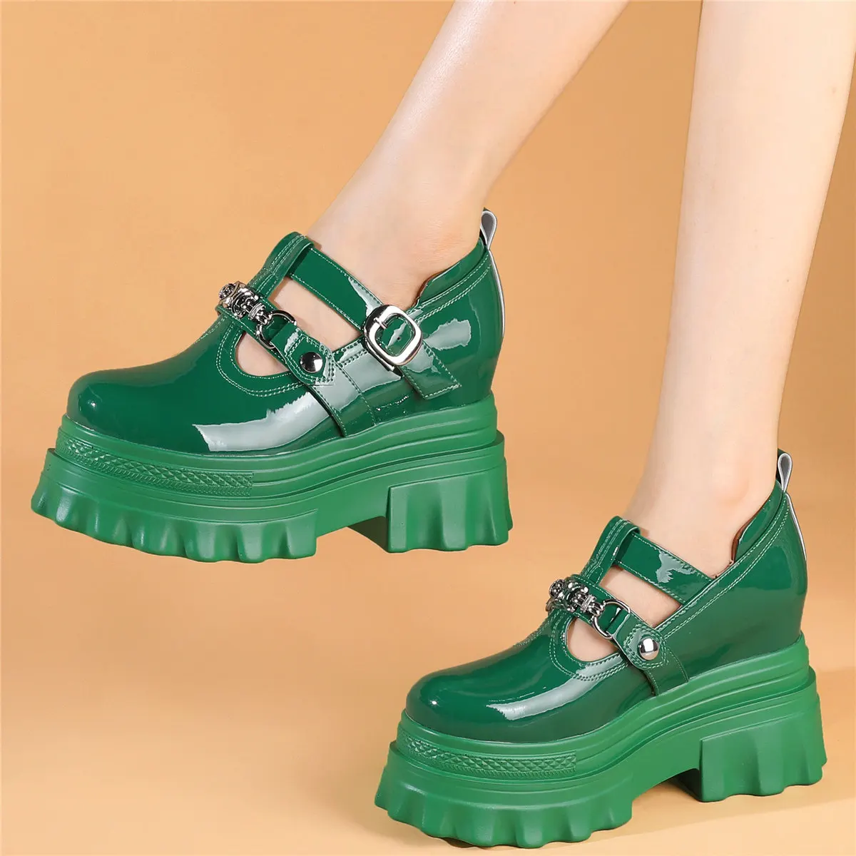 

Chunky Platform Pumps Shoes Women Genuine Leather Wedges High Heel Martin Boots Female Low Top Round Toe Mary Janes Casual Shoes