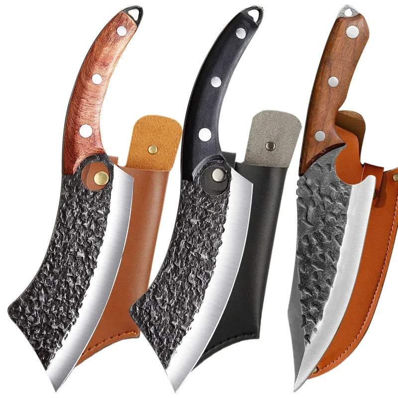 Forged Kitchen Chef Knife Set High Carbon Clad Steel Meat Fish Fruit Knife Butcher Slicing Boning Cleaver Knives with Cover