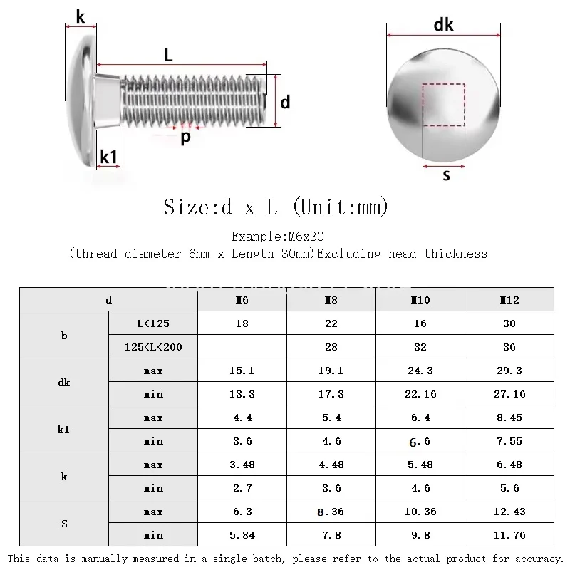 M6 M8 M10 M12 316 A4 Traliccio in acciaio inossidabile Testa tonda Collo quadrato Vite per carrello Bullone per allenatore a cupola