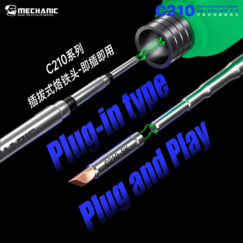 MECHANIC C210 Series Soldering Iron Tip Precise Temperature Control Heating Core for T90A HS02B T80 T26 T3602 Soldering Station